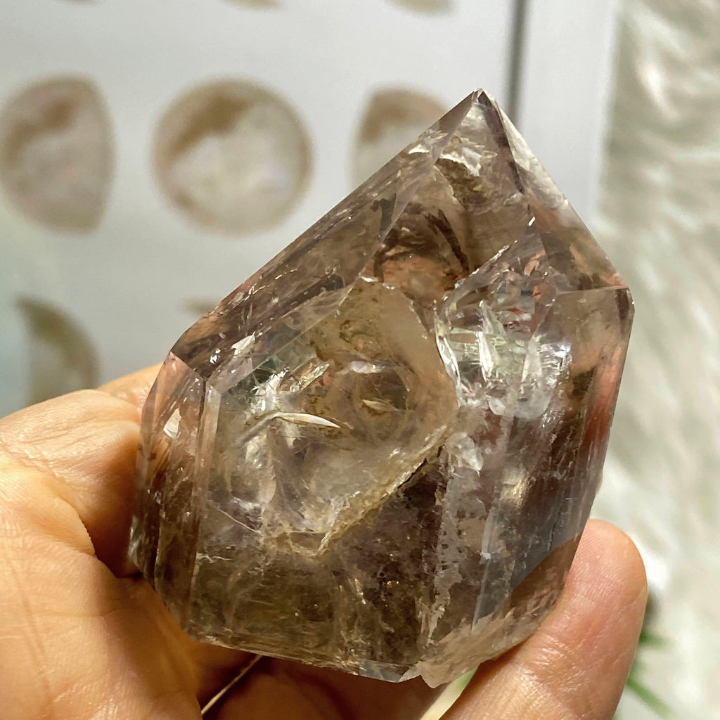Moving Water Bubbles & Phantoms! Brazilian Smoky Quartz Partially Polished Standing Specimen - Earth Family Crystals
