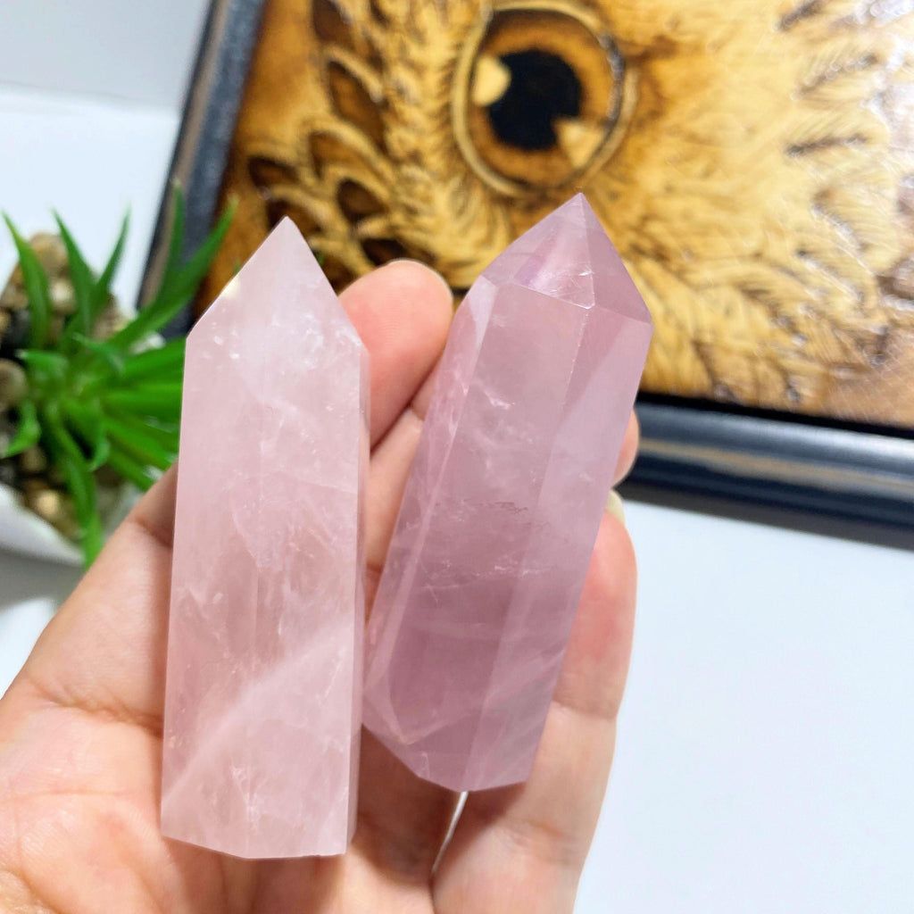 One Rose Quartz Standing Display Point - Earth Family Crystals