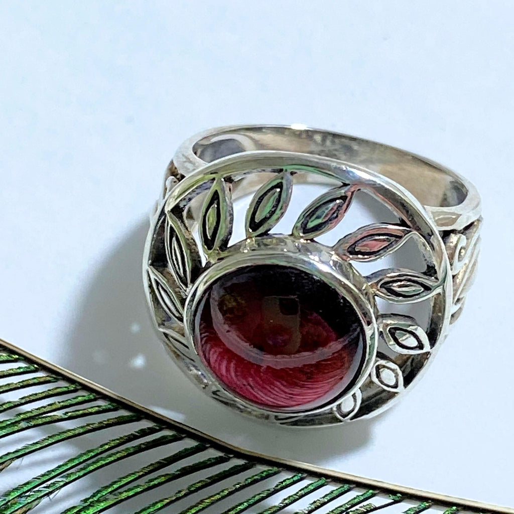 Elegant Red Garnet Sterling Silver Ring (Size 6) - Earth Family Crystals