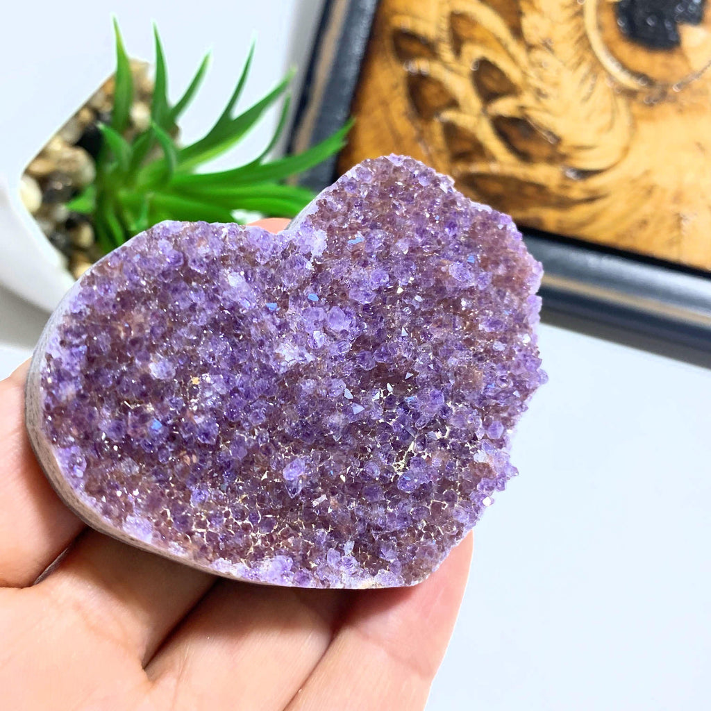 Sparkling Pink & Lavender Druzy Amethyst Medium Love Heart - Earth Family Crystals