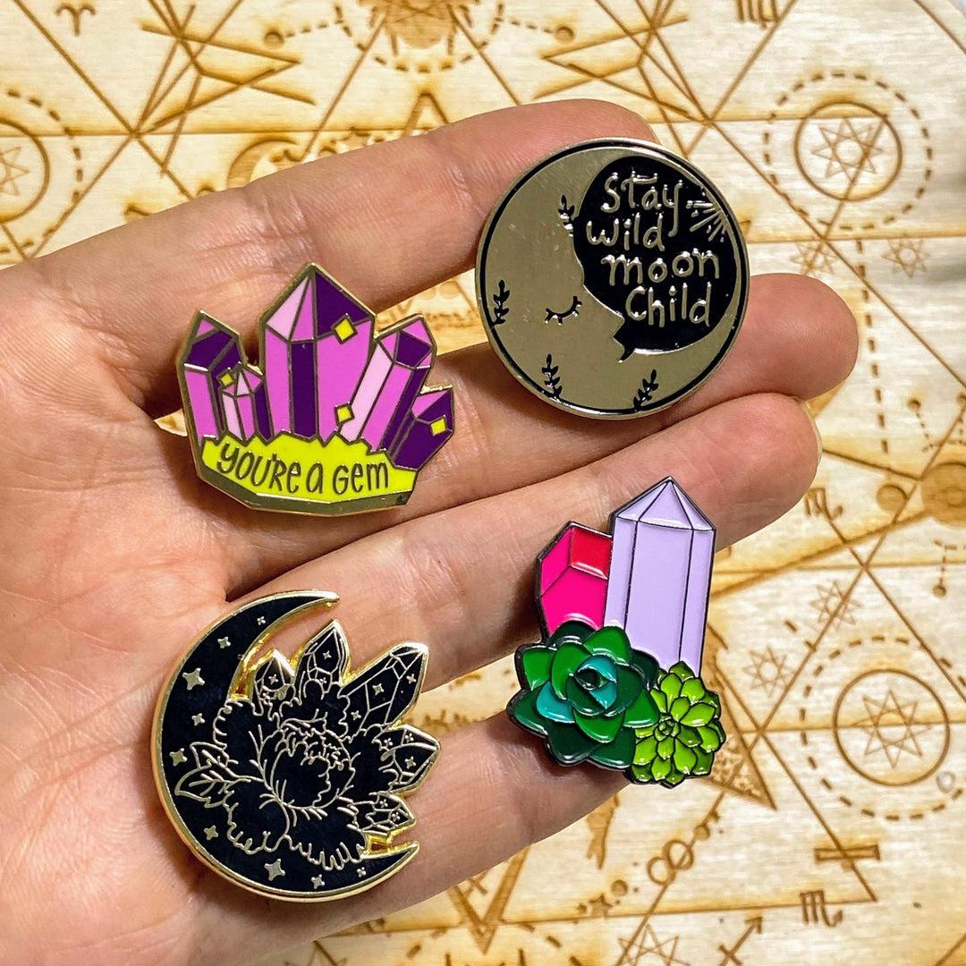 Set of 4 Mystical Enamel Pins ~Makes Great Gifts! - Earth Family Crystals