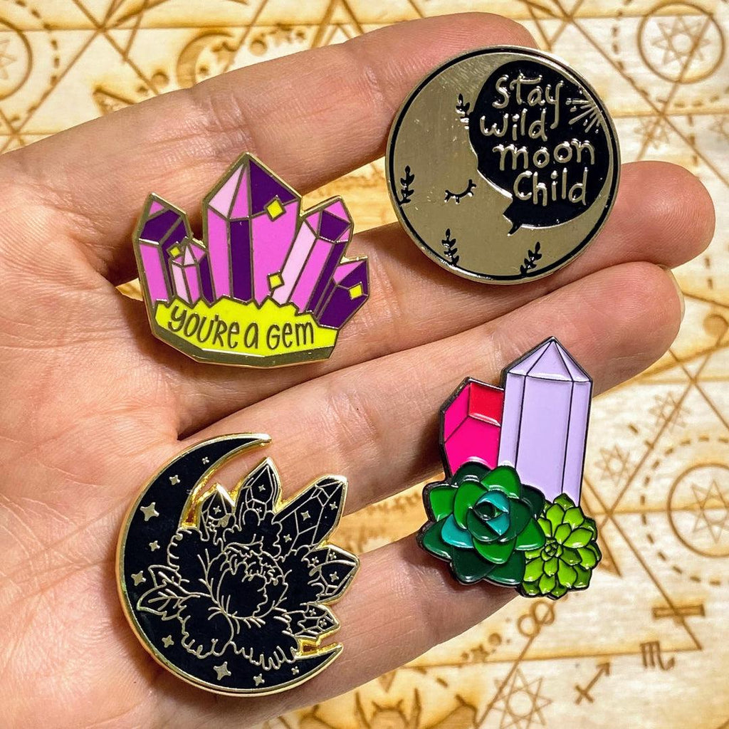 Set of 4 Mystical Enamel Pins ~Makes Great Gifts! - Earth Family Crystals