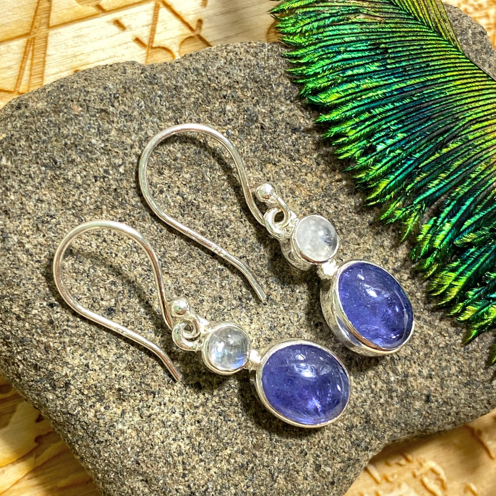 Reserved for Sandy Stunning Tanzanite & Rainbow Moonstone Sterling Silver Earrings *REDUCED* - Earth Family Crystals