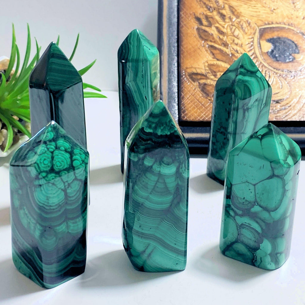 One Malachite Large Standing Polished Display Tower - Earth Family Crystals