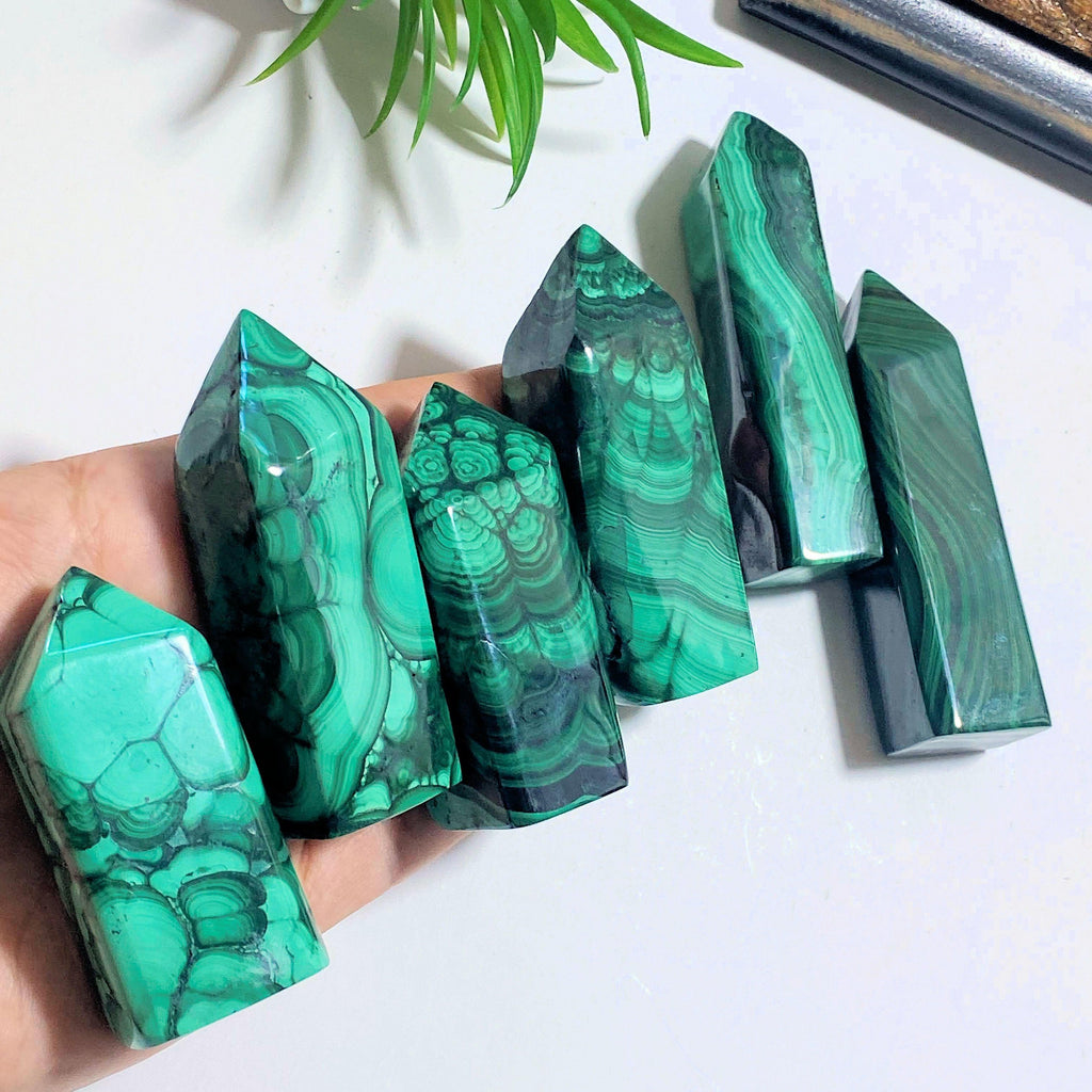 One Malachite Large Standing Polished Display Tower - Earth Family Crystals