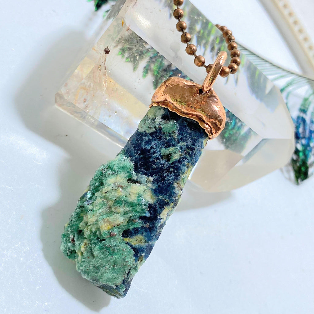 Blue Kyanite & Mint Fuchsite Handmade Copper Necklace (23 inch chain) - Earth Family Crystals