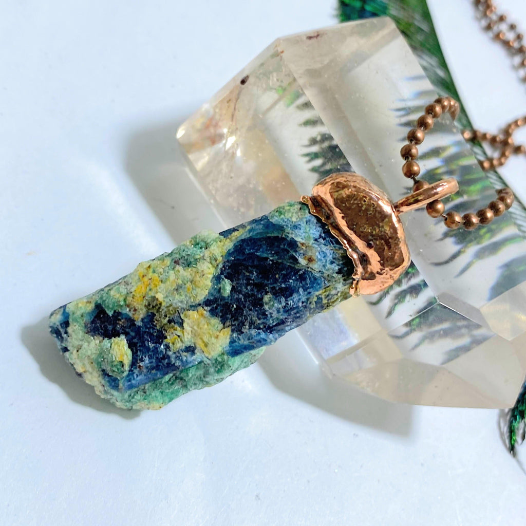 Blue Kyanite & Mint Fuchsite Handmade Copper Necklace (23 inch chain) - Earth Family Crystals