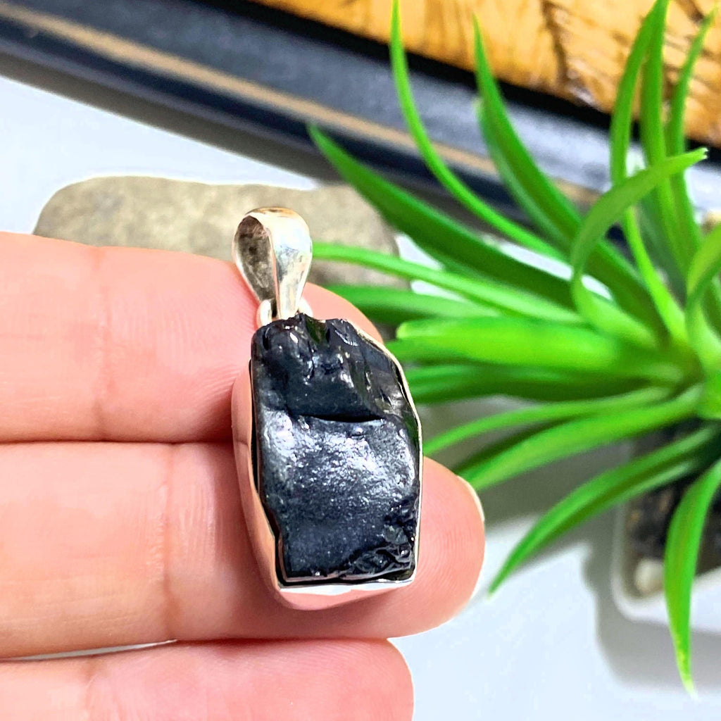 Noble (Elite) Shungite Raw Crystal Pendant in Sterling Silver (Includes Silver Chain) #1 - Earth Family Crystals
