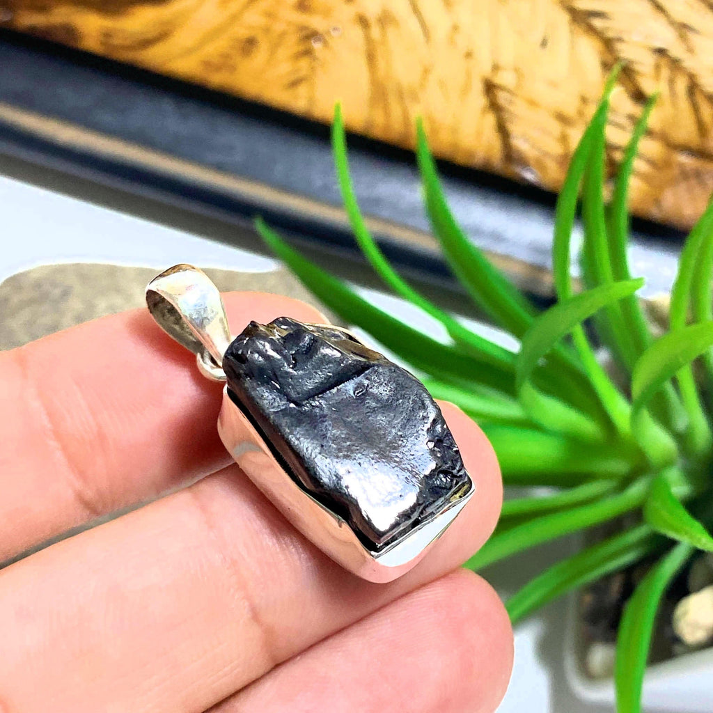 Noble (Elite) Shungite Raw Crystal Pendant in Sterling Silver (Includes Silver Chain) #1 - Earth Family Crystals