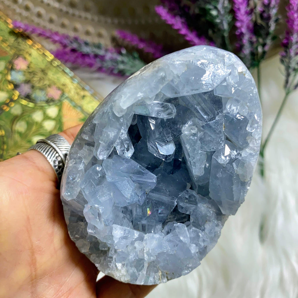Angelic Vibes! Sweet Blue Celestite Partially Polished Geode Large Egg ~Includes Display Stand - Earth Family Crystals