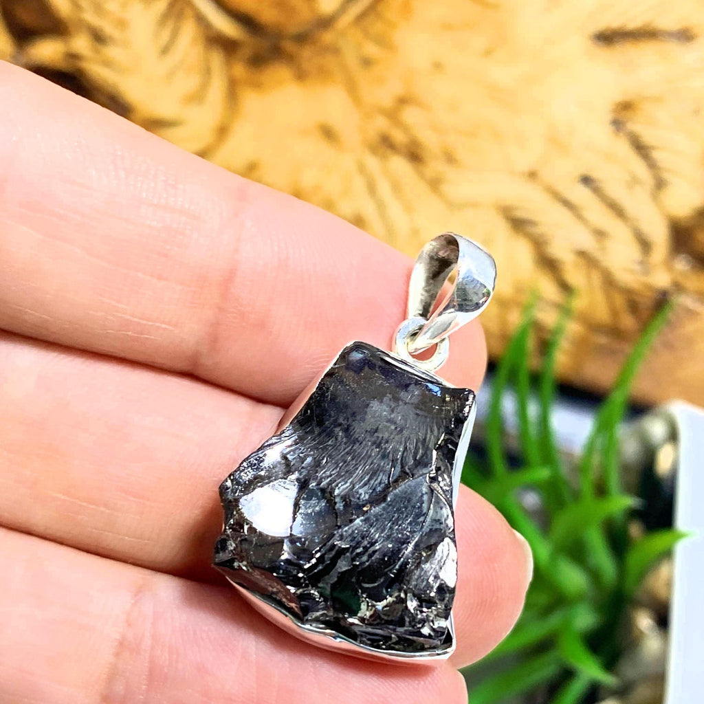 Noble (Elite) Shungite Raw Crystal Pendant in Sterling Silver (Includes Silver Chain) #2 - Earth Family Crystals