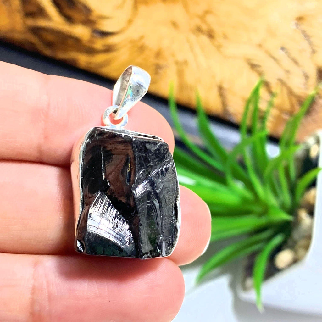 Noble (Elite) Shungite Raw Crystal Pendant in Sterling Silver (Includes Silver Chain) #3 - Earth Family Crystals