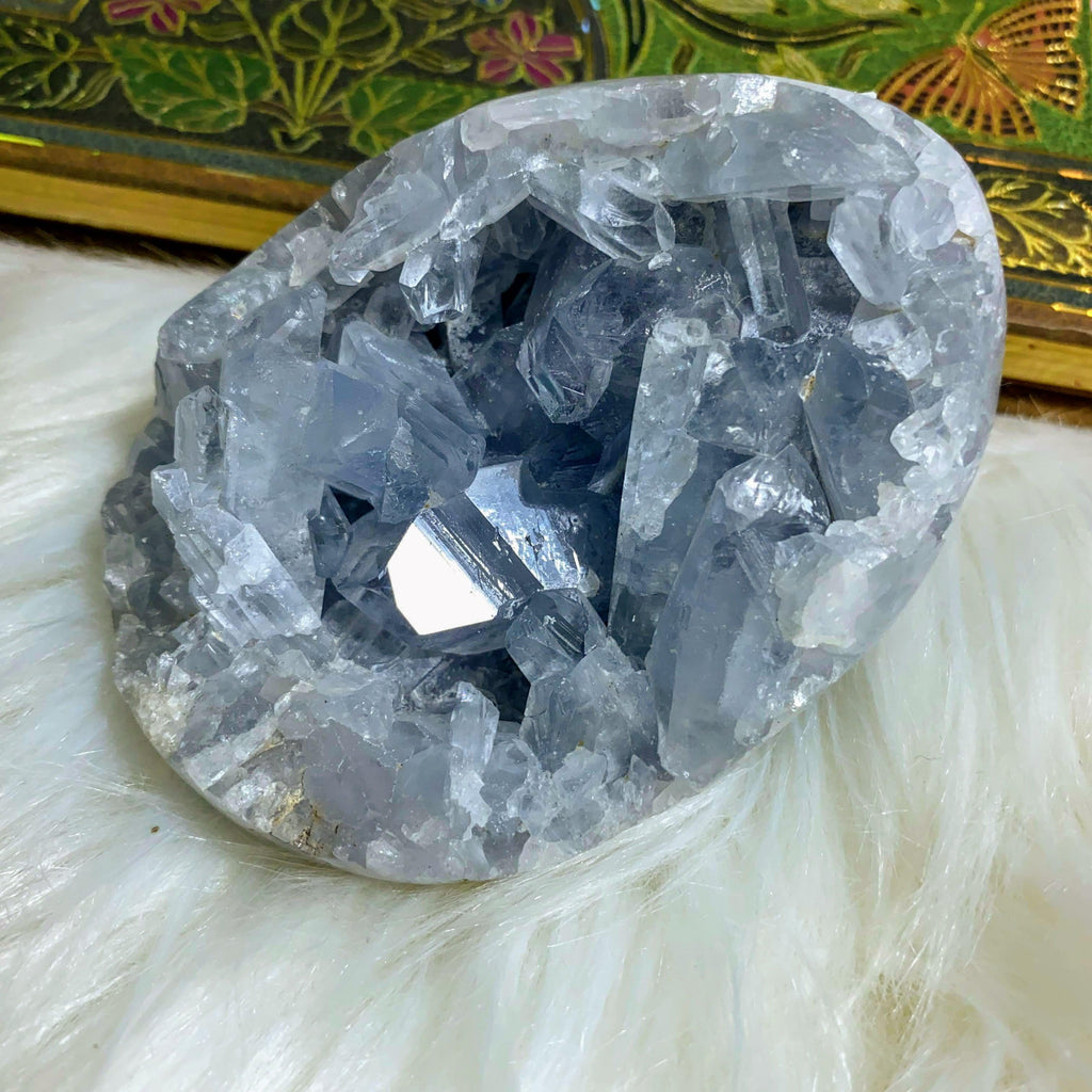 Angelic Vibes! Sweet Blue Celestite Partially Polished Geode Large Egg ~Includes Display Stand - Earth Family Crystals