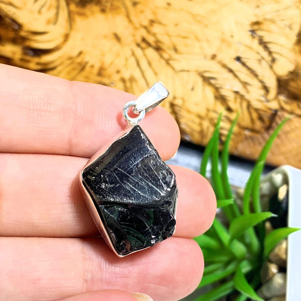 Noble (Elite) Shungite Raw Crystal Pendant in Sterling Silver (Includes Silver Chain) #4 - Earth Family Crystals
