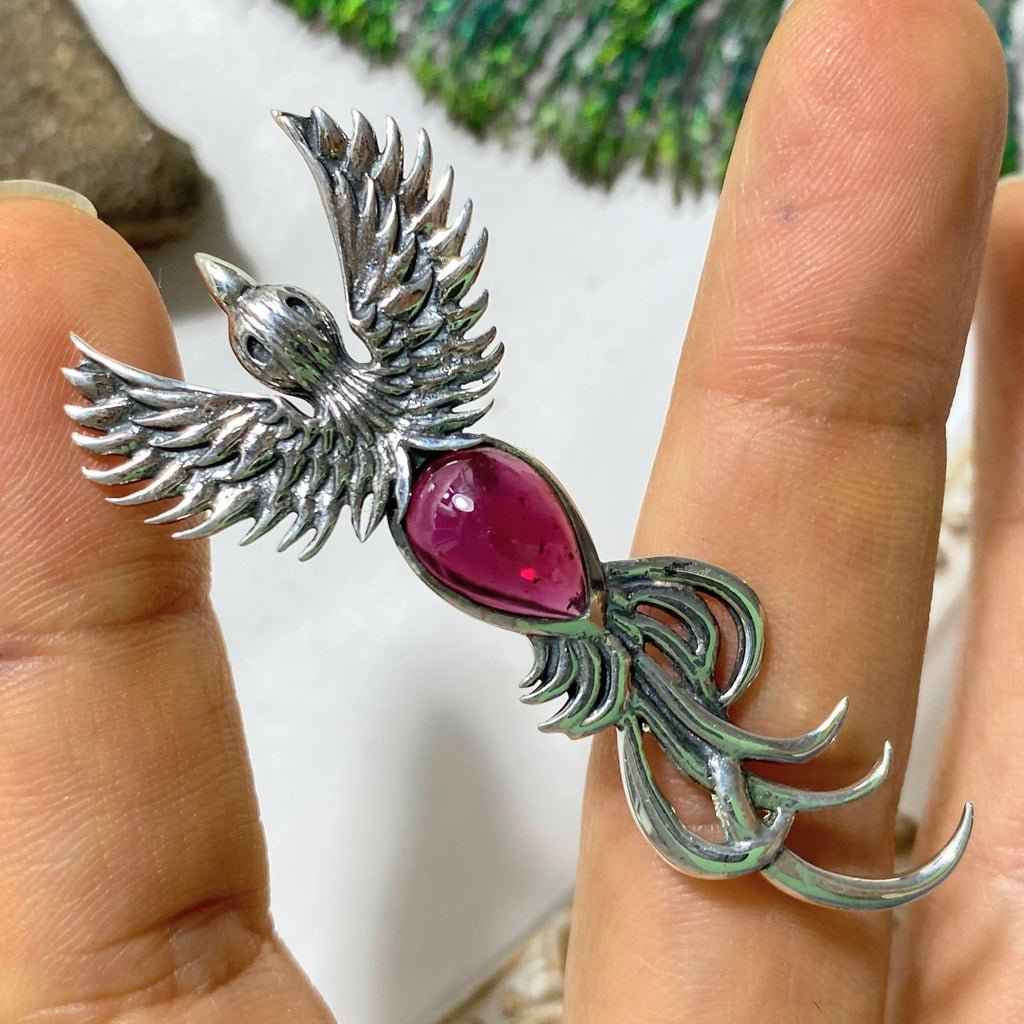 Gorgeous Garnet Phoenix Rising Sterling Silver Pendant (Includes Silver Chain) - Earth Family Crystals