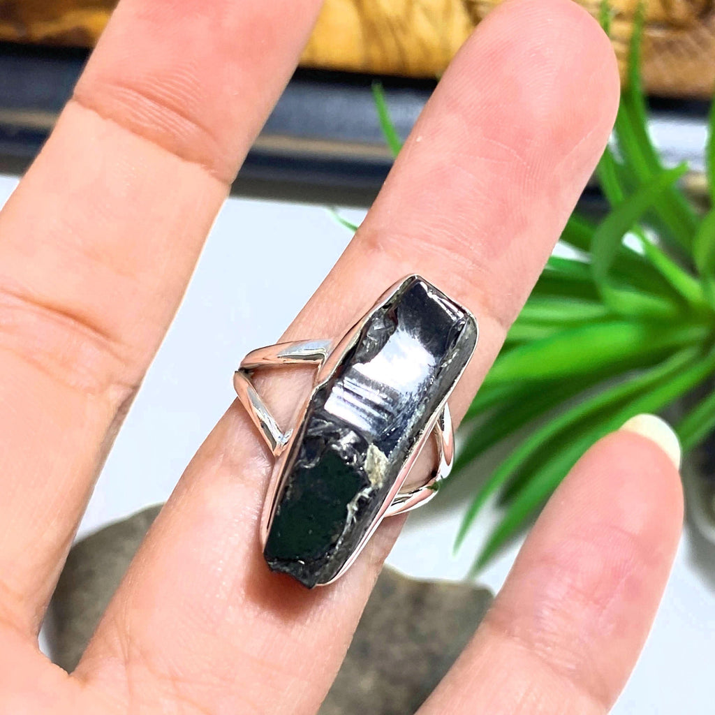 Noble (Elite) Shungite Raw Crystal Ring in Sterling Silver (Size 6.5 ) - Earth Family Crystals