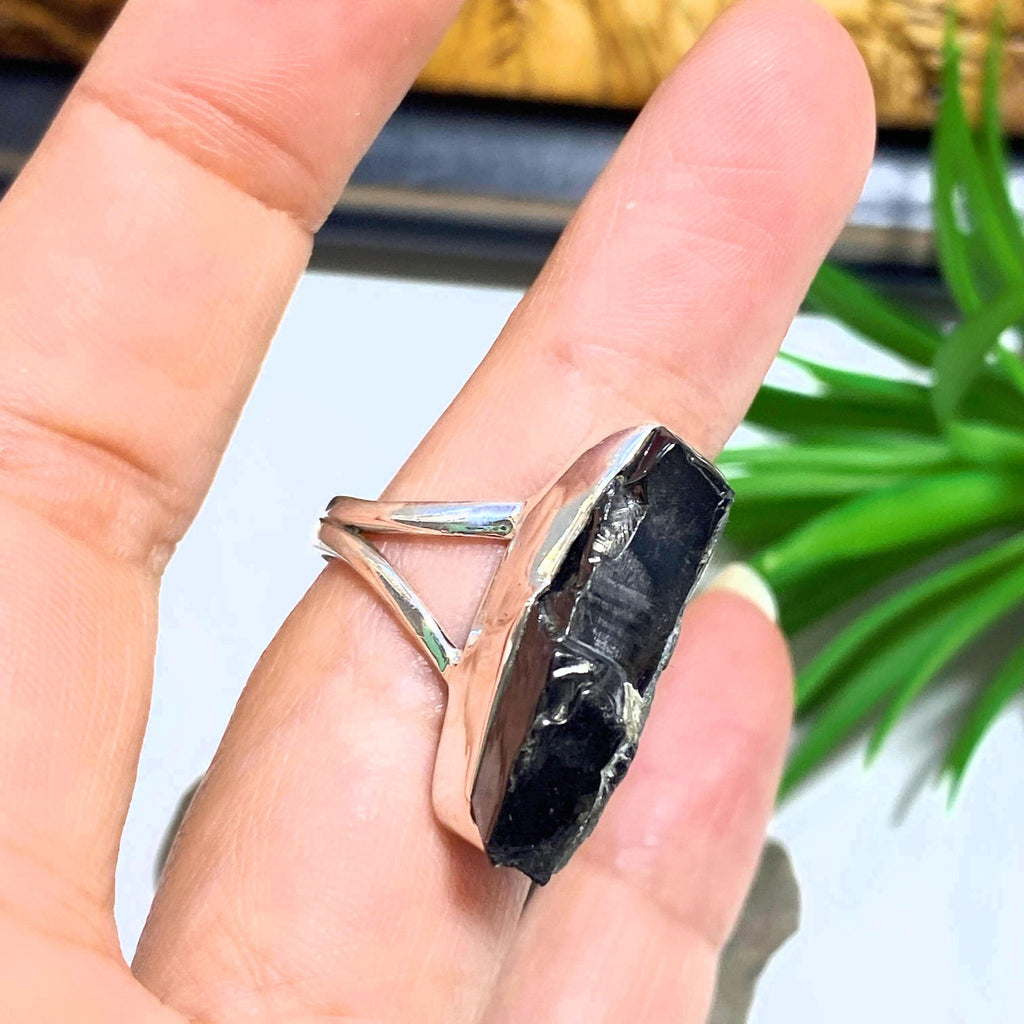 Noble (Elite) Shungite Raw Crystal Ring in Sterling Silver (Size 6.5 ) - Earth Family Crystals