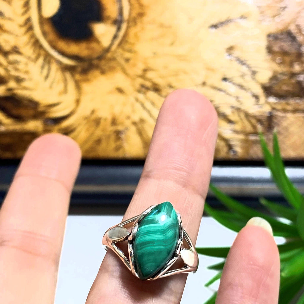 Delightful Green Patterns Malachite Sterling Silver Ring (Size 8) - Earth Family Crystals