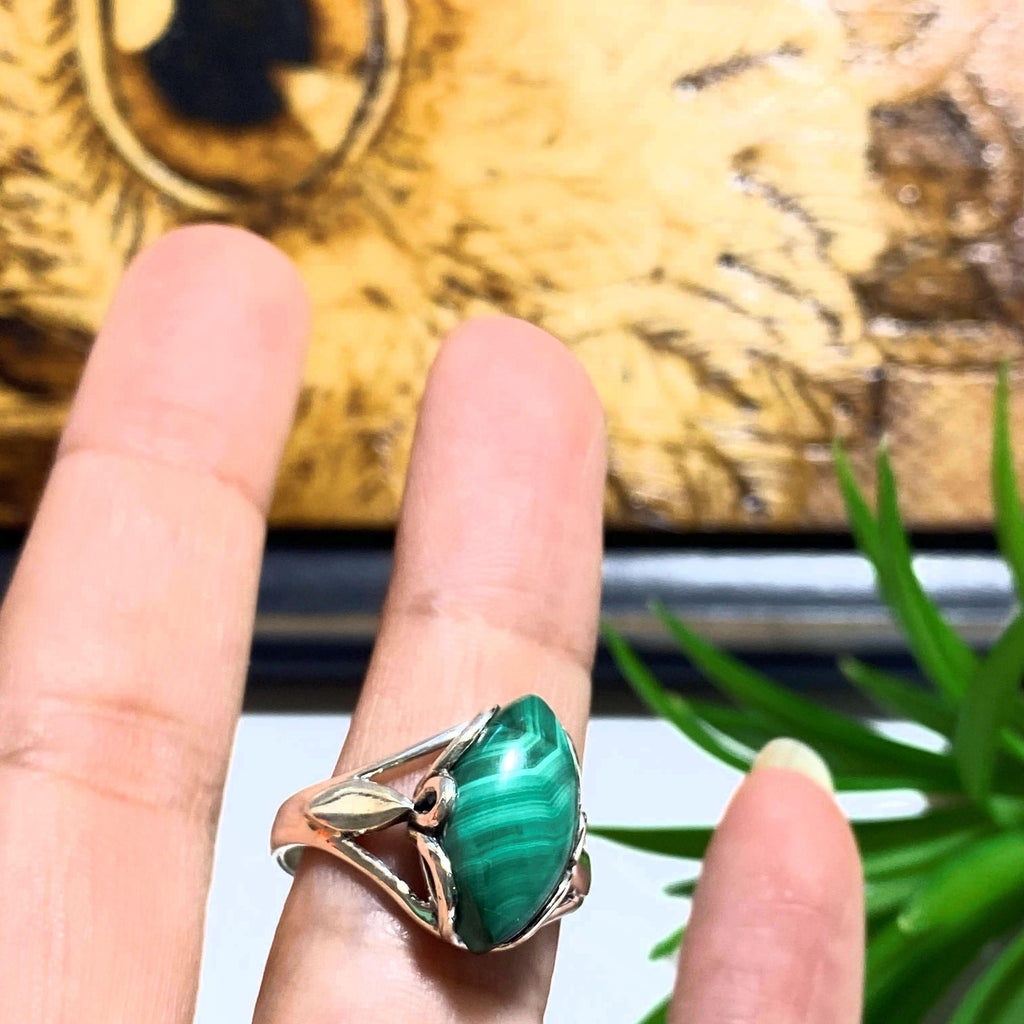 Delightful Green Patterns Malachite Sterling Silver Ring (Size 8) - Earth Family Crystals