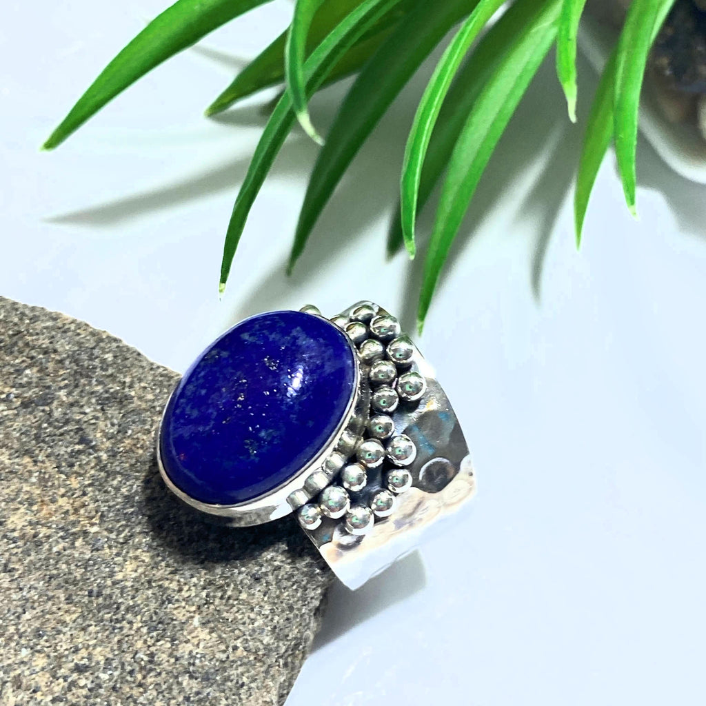 Cobalt Blue Lapis Lazuli Sterling Silver Ring (Size 7.5) - Earth Family Crystals