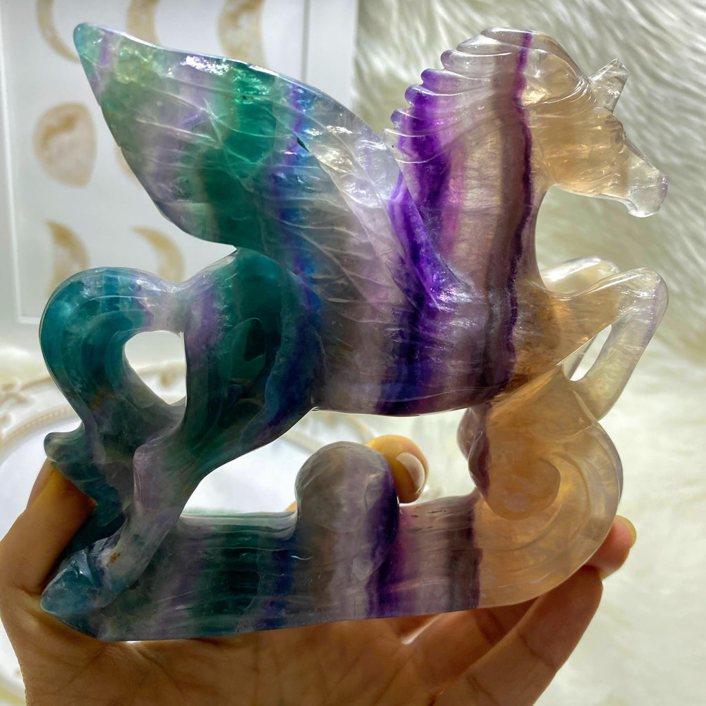 Gorgeous Intricately Carved XL Rainbow Fluorite Unicorn Display Specimen *(REDUCED)* - Earth Family Crystals