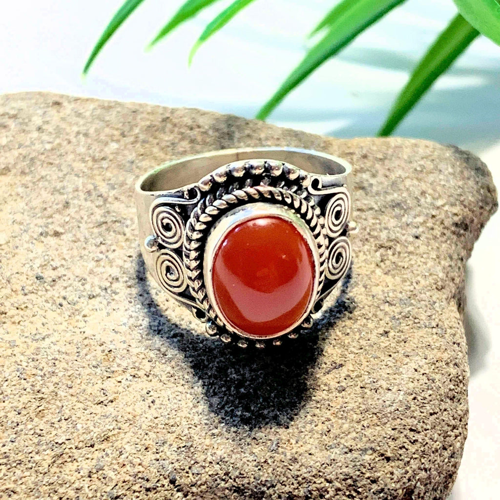 Deep Orange Carnelian Ring in Sterling Silver (Size 6) - Earth Family Crystals