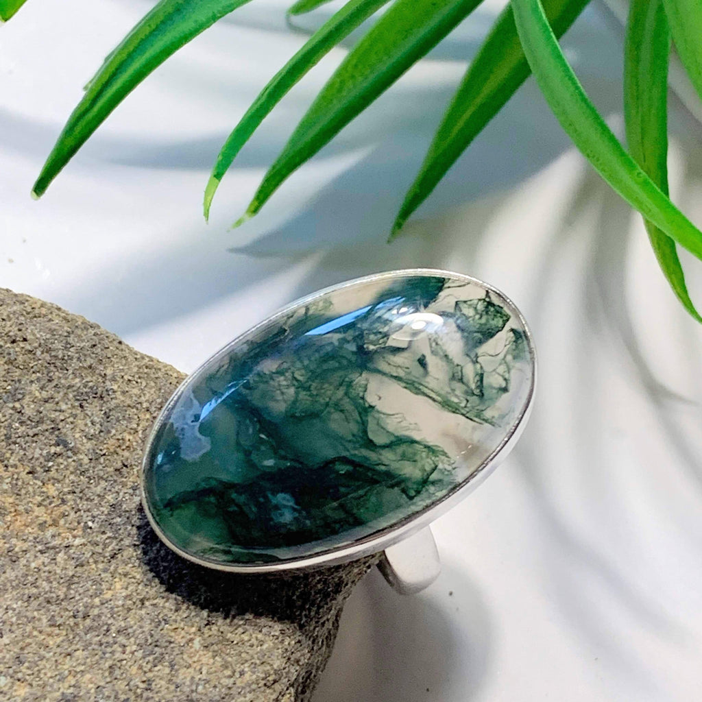Deep Green Moss Agate Ring in Sterling Silver (Size: 8) - Earth Family Crystals