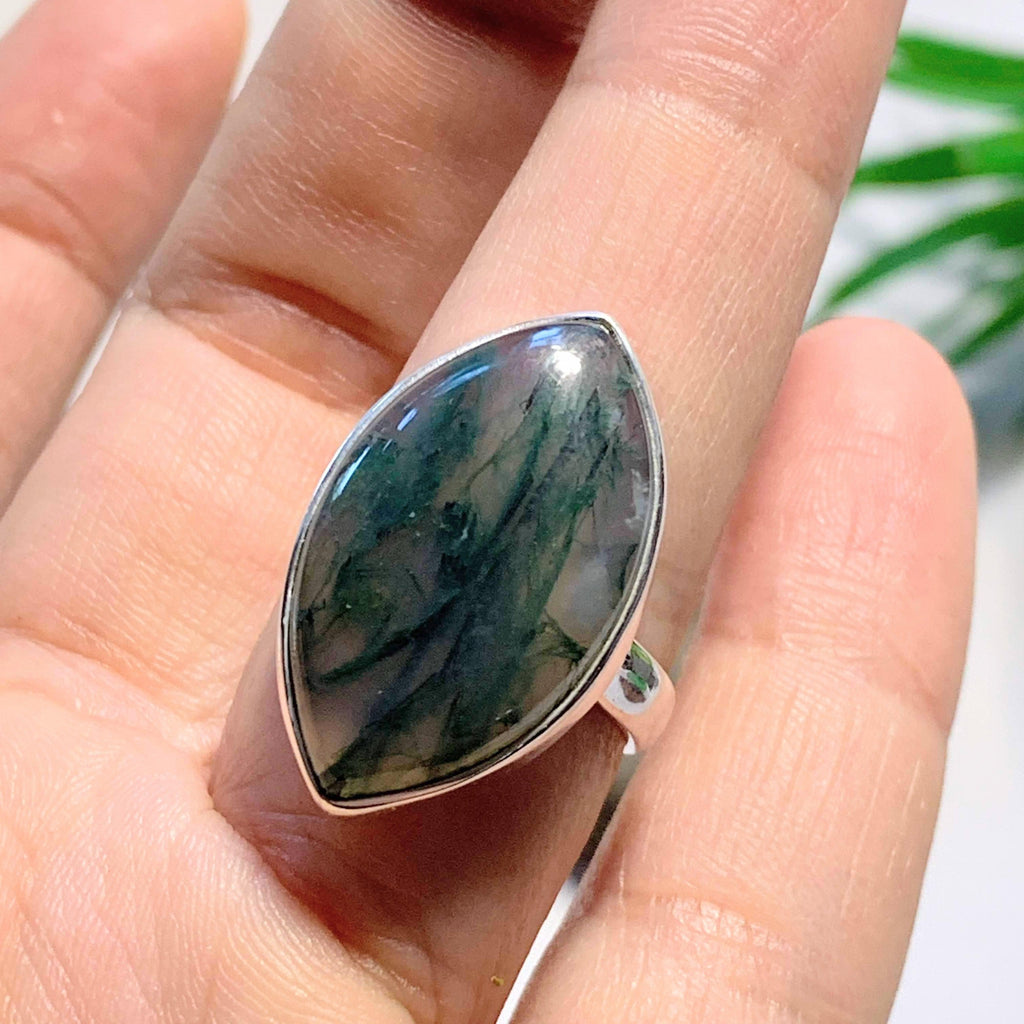 Deep Green Moss Agate Ring in Sterling Silver (Size: 7.5) - Earth Family Crystals