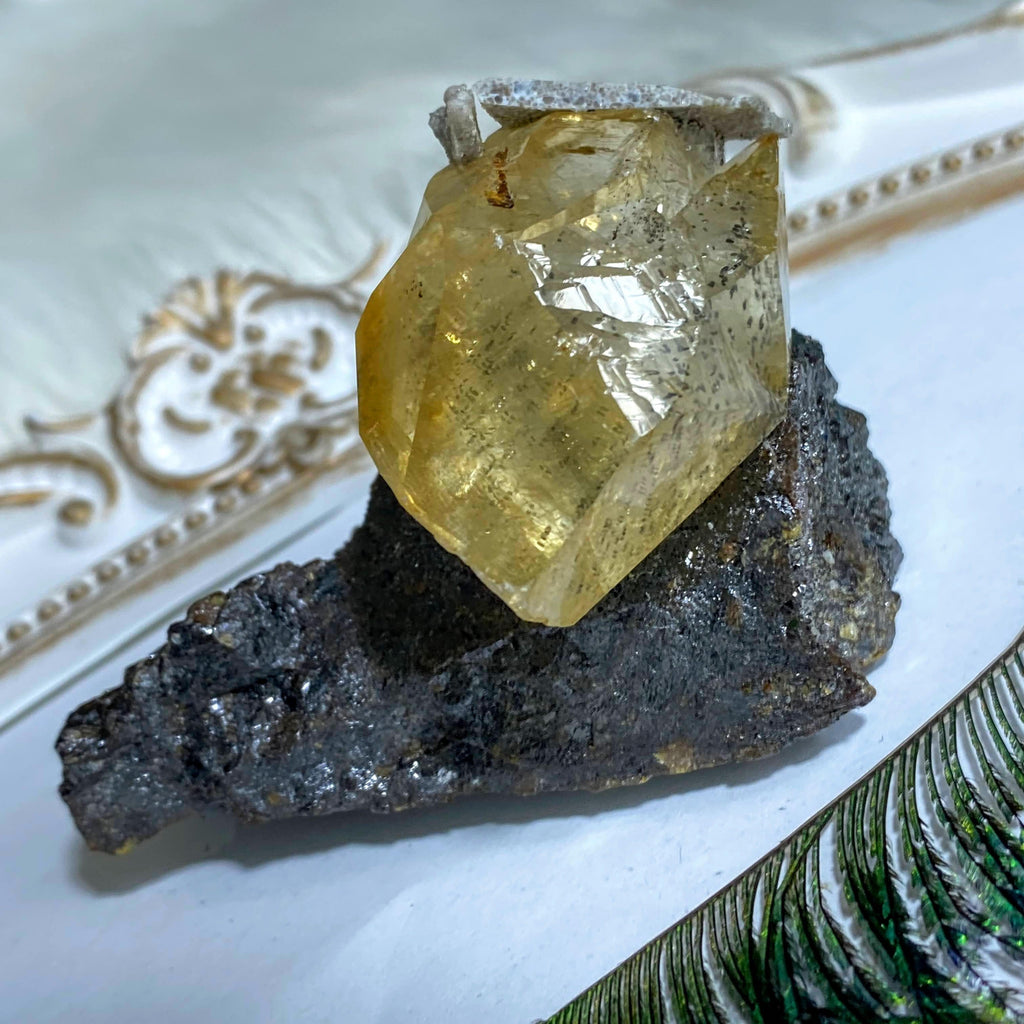 Rare! Elmwood Mine Golden Calcite & Sphalerite Display Specimen - Earth Family Crystals