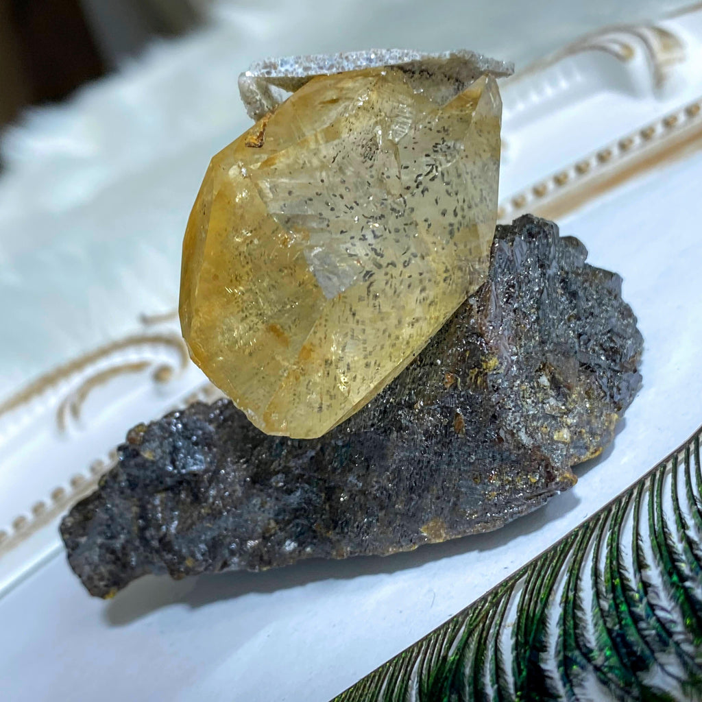 Rare! Elmwood Mine Golden Calcite & Sphalerite Display Specimen - Earth Family Crystals