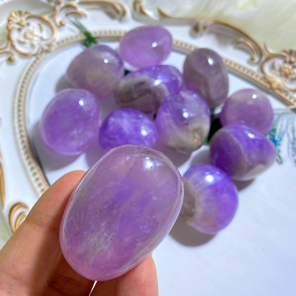 One Lavender Amethyst Polished Palm Stone - Earth Family Crystals