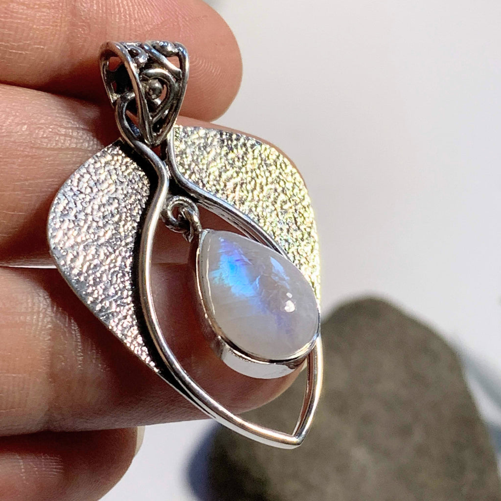 Pretty Teardrop Rainbow Moonstone Sterling Silver Pendant (Includes Silver Chain) #1 - Earth Family Crystals