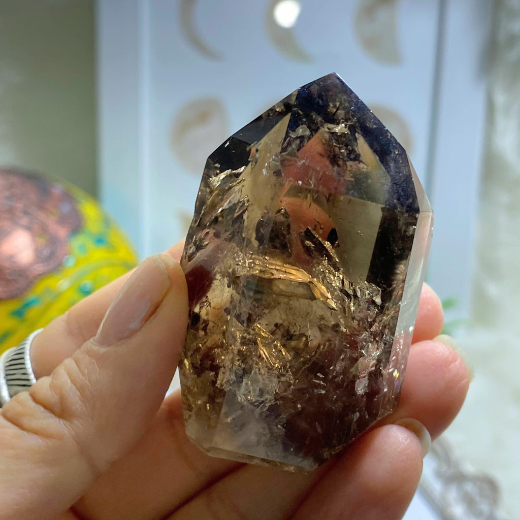 Rare Moving Water Bubble Enhydro (Circled in Red) Polished Standing Smoky Quartz Specimen - Earth Family Crystals