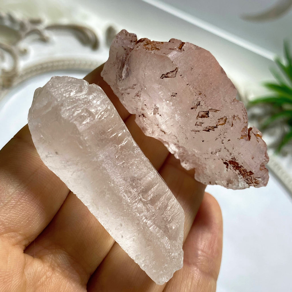 Set of 2 ~Pink & White Nirvana Ice Quartz Crystal Points from The Himalayas #1 - Earth Family Crystals