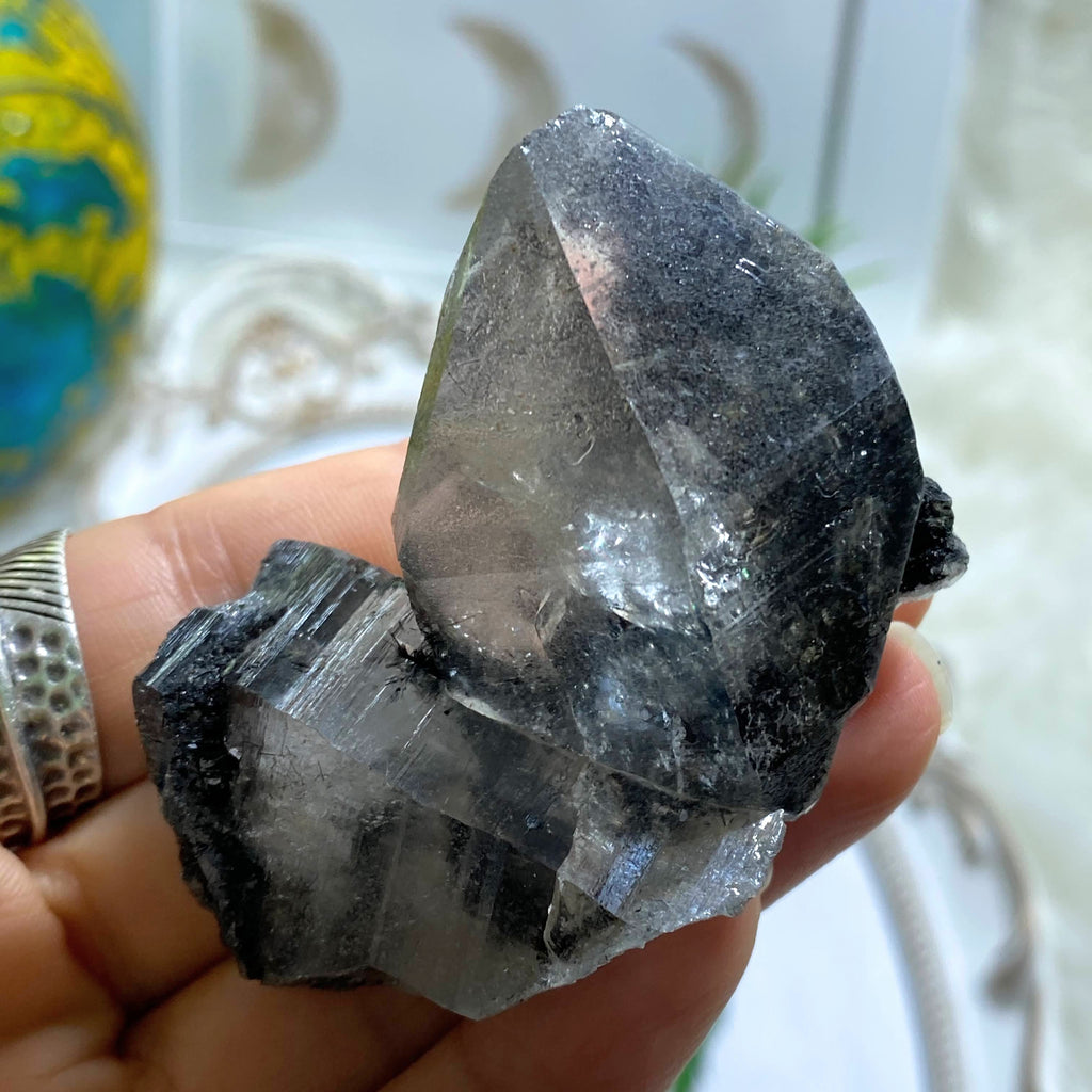 Rare Samadhi Black Himalayan Quartz Cluster With Self Healing - Earth Family Crystals