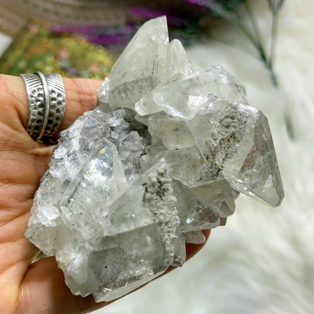 Gorgeous Clear Calcite With Chalcopyrite Phantom Inclusions Natural Cluster From Linwood Mine, NY - Earth Family Crystals