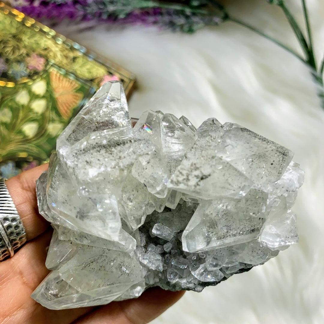 Gorgeous Clear Calcite With Chalcopyrite Phantom Inclusions Natural Cluster From Linwood Mine, NY - Earth Family Crystals