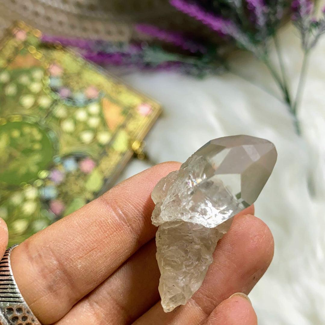 Terminated Clear Topaz Natural Specimen Nestled on Elestial Quartz Matrix - Earth Family Crystals