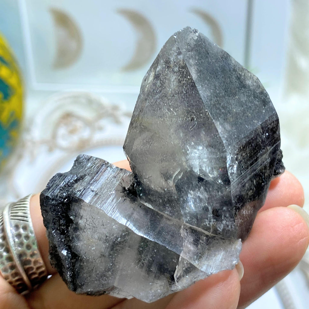 Rare Samadhi Black Himalayan Quartz Cluster With Self Healing - Earth Family Crystals