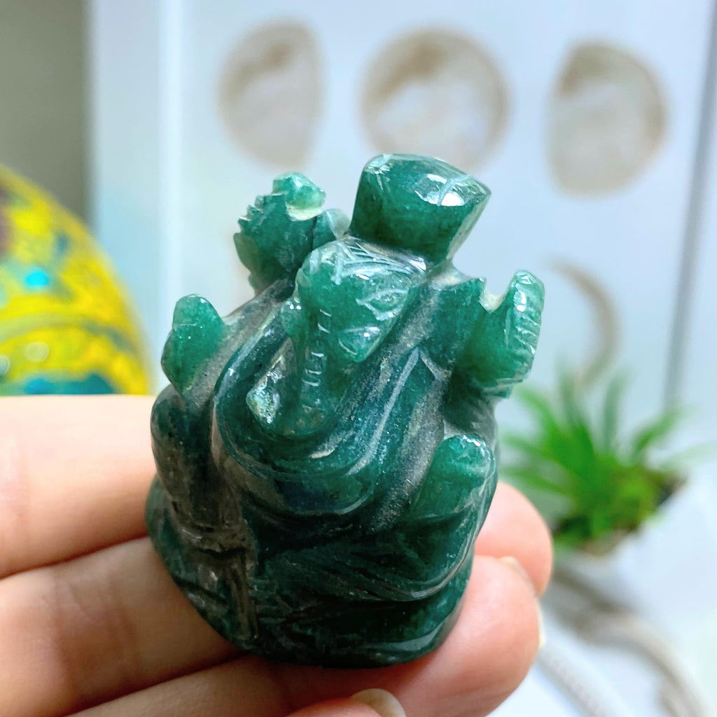 Deep Green Emerald Ganesha Display Carving - Earth Family Crystals