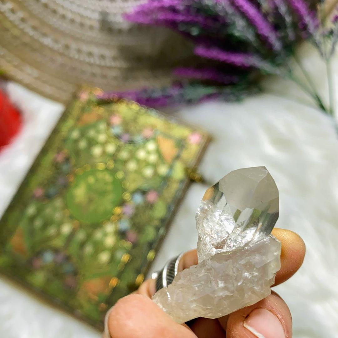 Terminated Clear Topaz Natural Specimen Nestled on Elestial Quartz Matrix - Earth Family Crystals