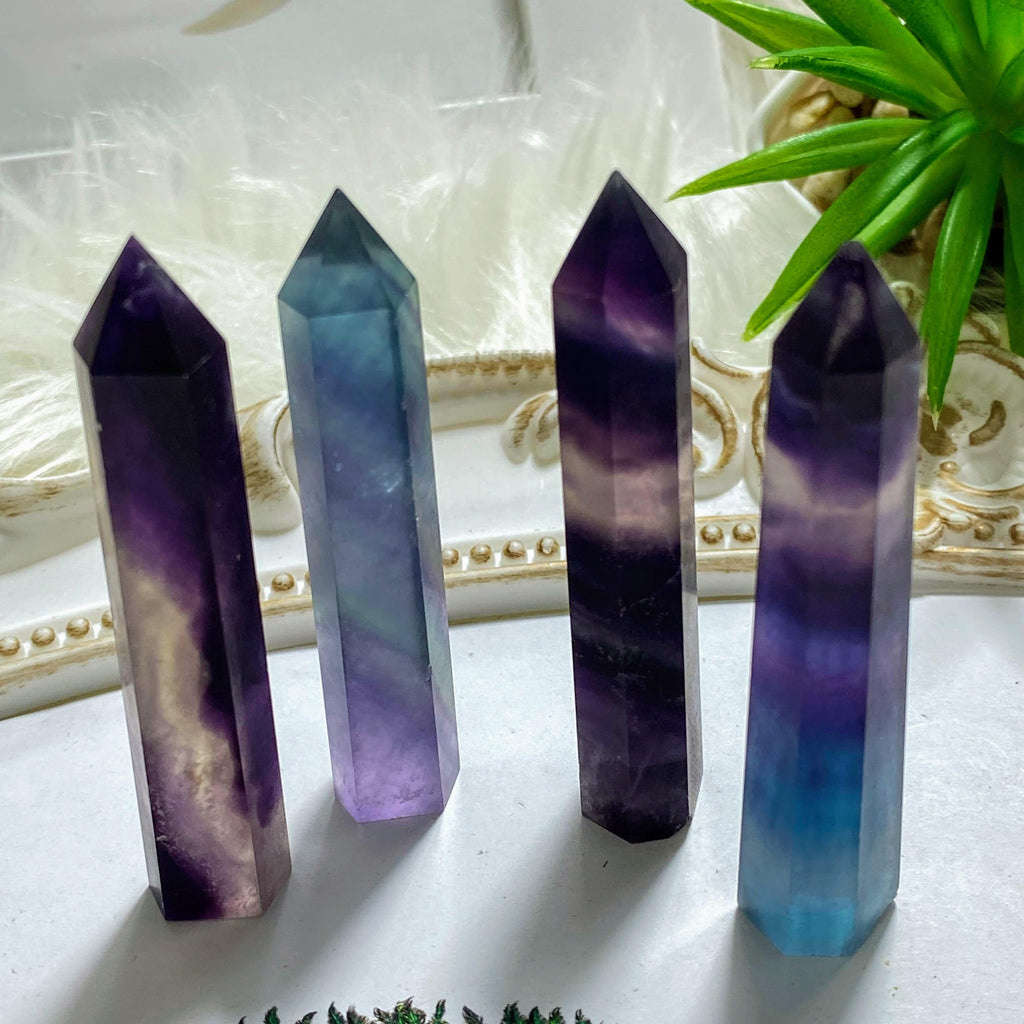 One Rainbow Fluorite Polished Standing Towers -Ideal For Crystal Grids - Earth Family Crystals