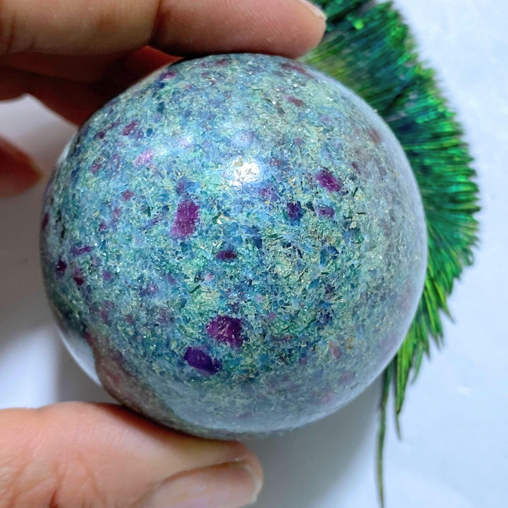 Stunning Ruby Fuchsite Sphere Carving With Kyanite Inclusions From India #1 - Earth Family Crystals