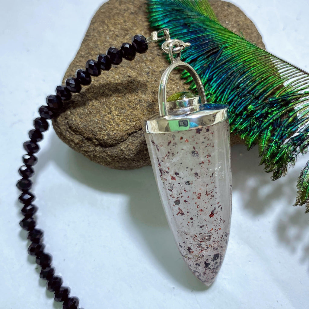 Rare Cacoxenite in Quartz Pendulum With Peridot Crystal & Detachable Beaded Cord *REDUCED - Earth Family Crystals