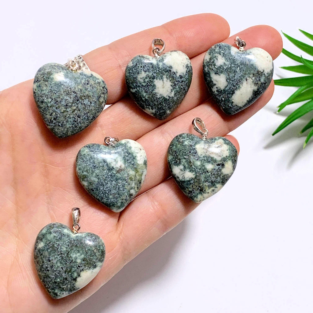 One Preseli Bluestone Heart Pendant In Sterling Silver (Includes Silver Chain) - Earth Family Crystals