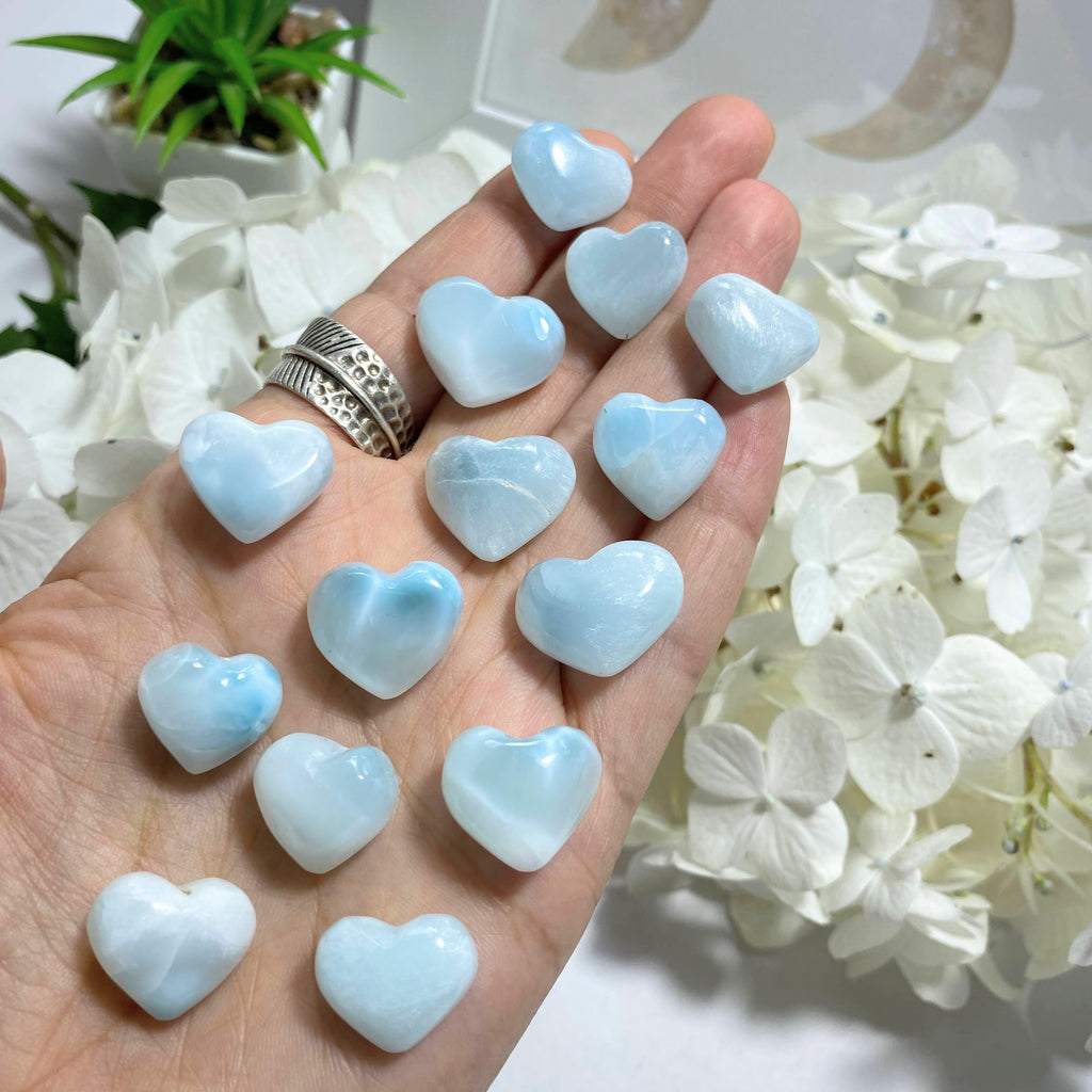 One Unique Frosted Blue & White Larimar Dainty Heart ~Locality: Dominican Republic - Earth Family Crystals