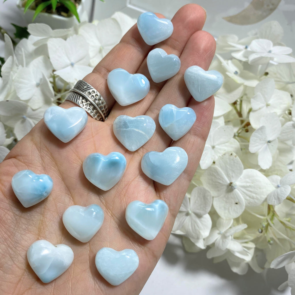One Unique Frosted Blue & White Larimar Dainty Heart ~Locality: Dominican Republic - Earth Family Crystals