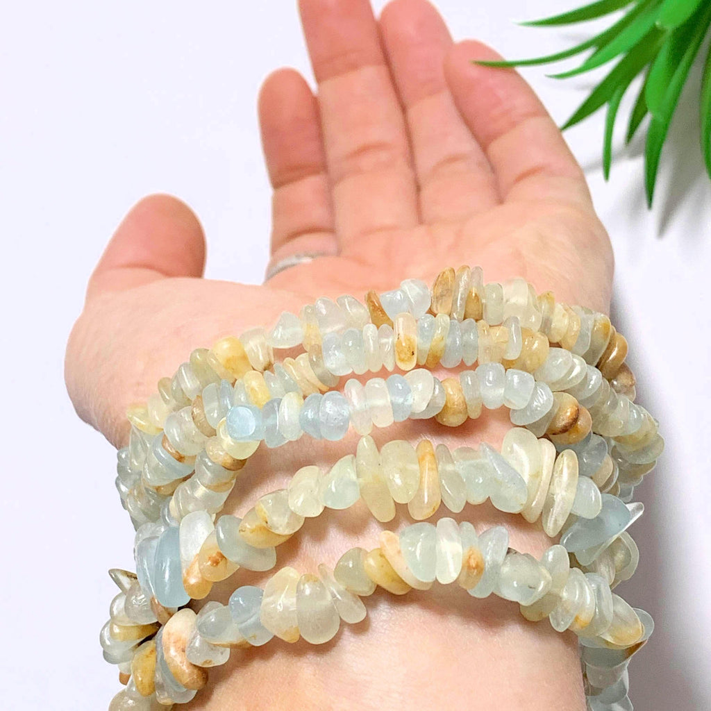 One Lemurian Aquatine Calcite Gemstone Bracelet on Stretchy Cord - Earth Family Crystals