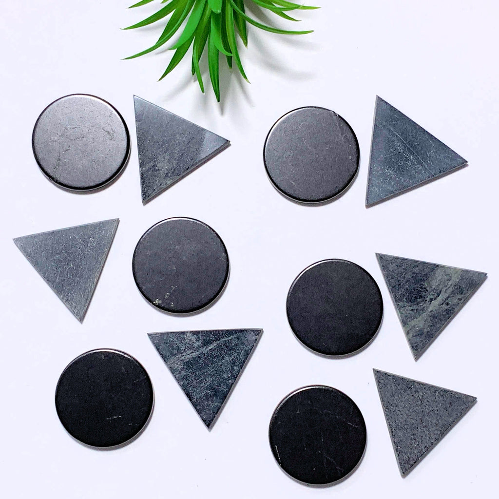One Set Of Balancing Circle Shungite & Triangle Soapstone Pocket Harmonizers - Earth Family Crystals