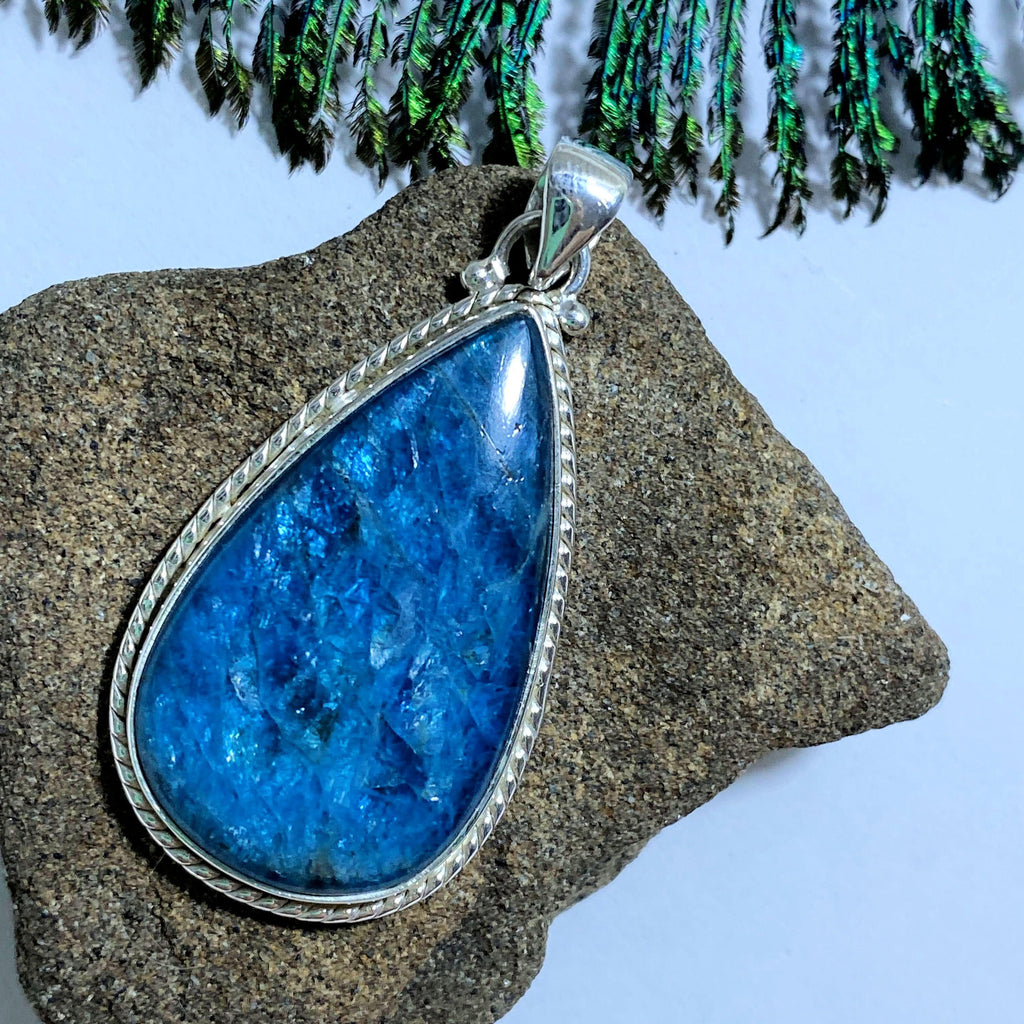 Chunky Electric Blue Apatite Sterling Silver Pendant (Includes Silver Chain) - Earth Family Crystals